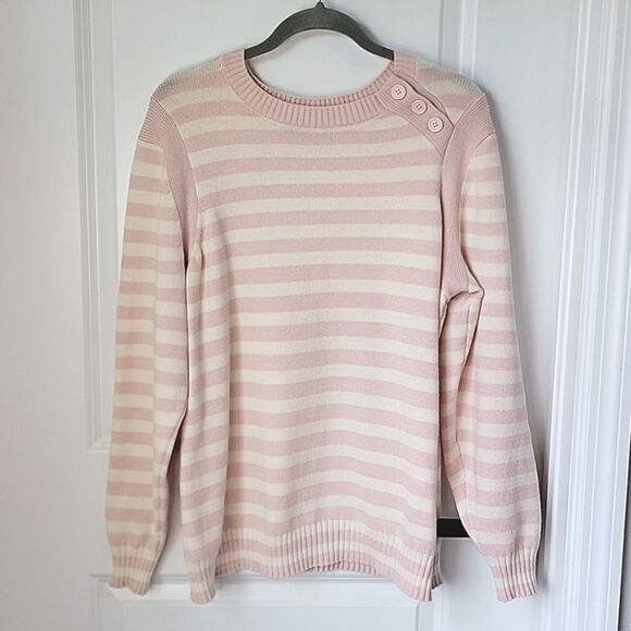 Lane Bryant Pink and Cream Striped Crew Neck Sweater - Size 18/20 (2X) - Picture 1 of 12